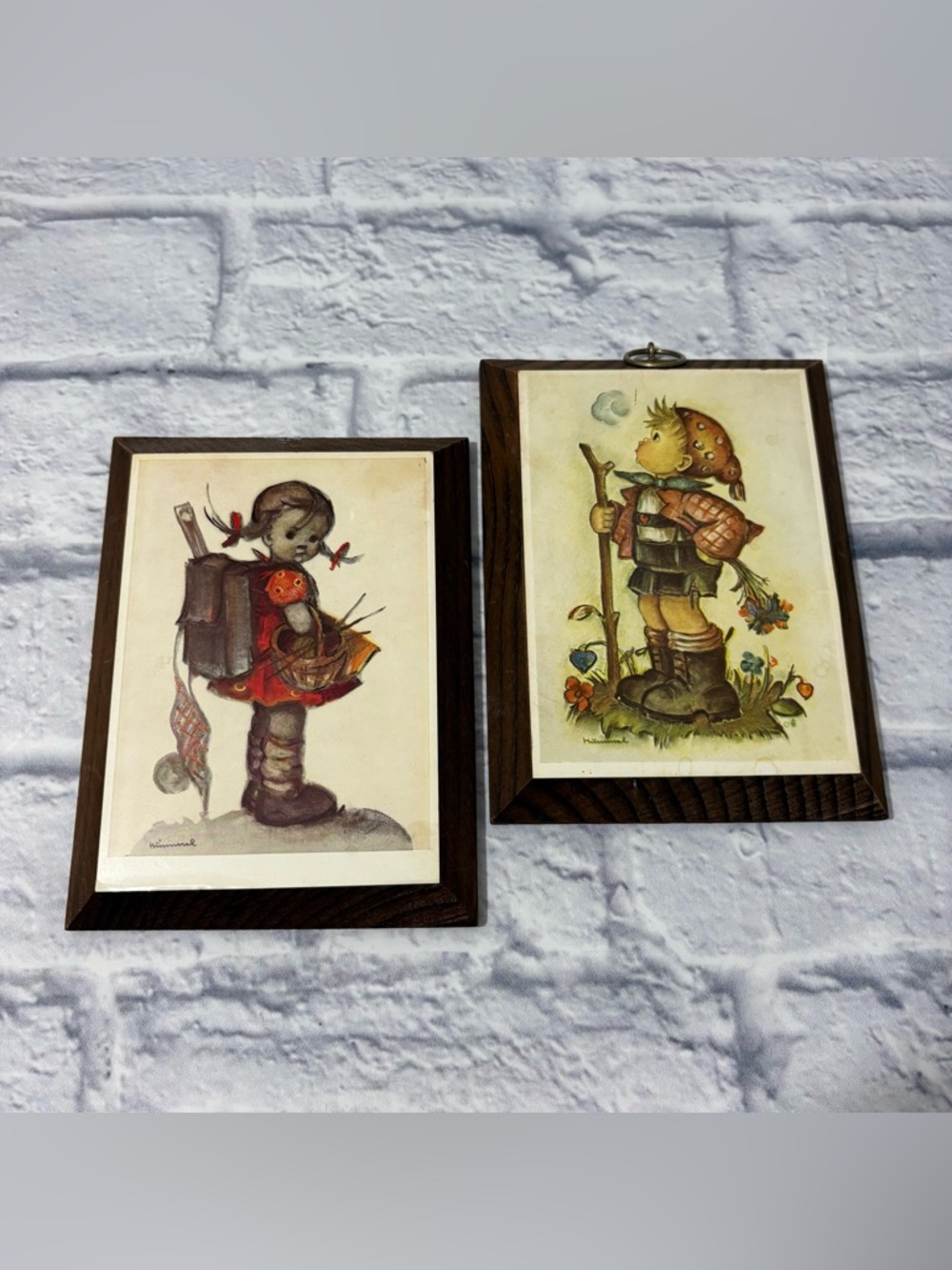 Vintage Hummel wooden plaque children pictures (set of 2)